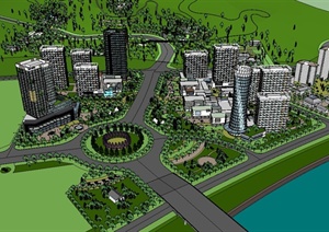 某现代风格滨江城市规划设计SU(草图大师)模型