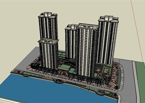 某新古典风格滨水住宅小区建筑设计SU(草图大师)模型