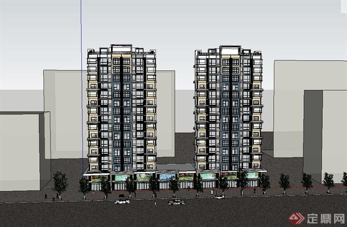 某现代精致商业住宅楼设计su模型(2)
