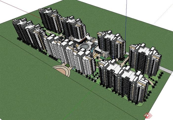 某现代精致完整的住宅小区景观建筑设计su模型(2)