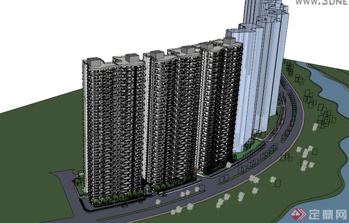 超高层居住建筑设计SU模型(1)