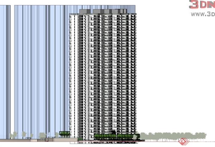 超高层居住建筑设计SU模型(3)