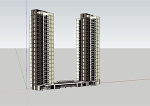 两栋高层住宅建筑设计SU(草图大师)模型素材