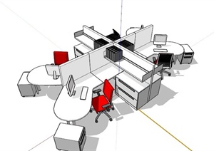 现代办公桌组合设计SU(草图大师)模型