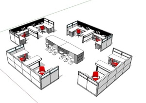 现代多张办公桌设计SU(草图大师)模型