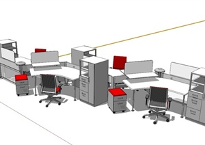 灵动办公桌椅组合SU(草图大师)模型