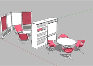 现代红色休闲桌椅组合SU(草图大师)模型