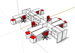 某现代风格办公室桌椅SU(草图大师)模型