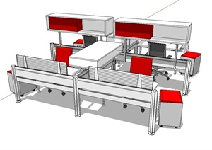 某现代风格办公桌子椅子设计SU(草图大师)模型