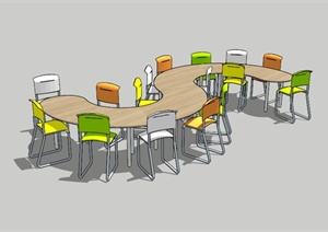 S形创意餐桌设计SU(草图大师)模型