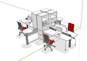 某现代风格室内办公桌椅组合设计SU(草图大师)模型