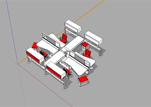 四个办公桌设计SU(草图大师)模型