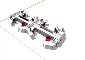 常见办公桌组合设计SU(草图大师)模型