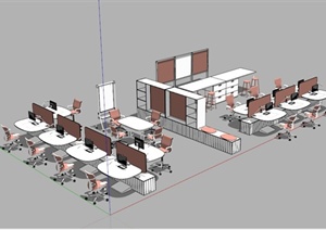 现代办公室桌椅组合SU(草图大师)模型