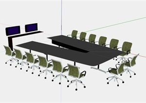 现代多人办公桌设计SU(草图大师)模型