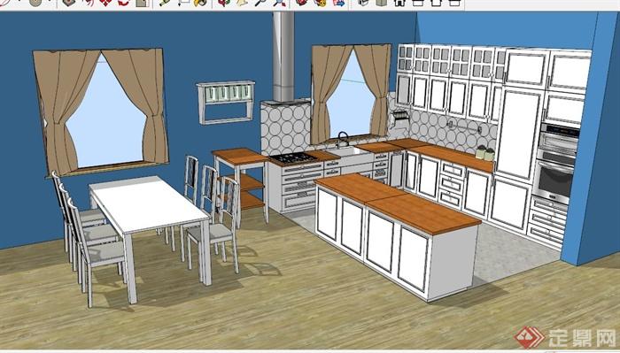 现代厨房餐厅设计组合SU模型(1)