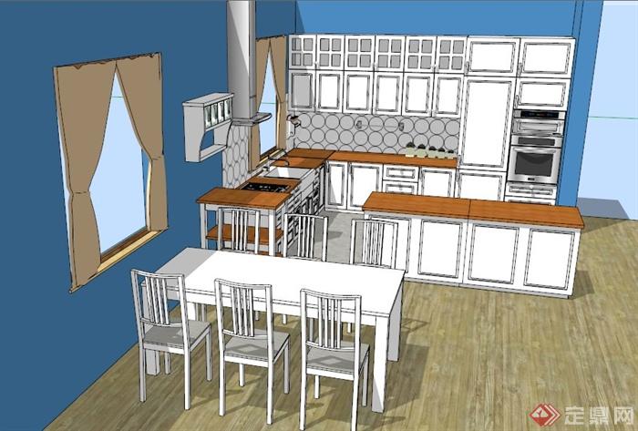 现代厨房餐厅设计组合SU模型(2)