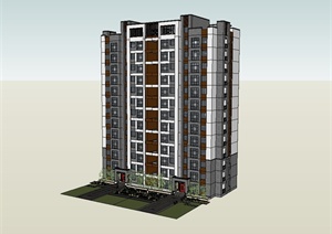 某现代风格精致住宅楼建筑设计SU(草图大师)模型