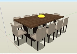 现代十人餐桌椅组合设计SU(草图大师)模型
