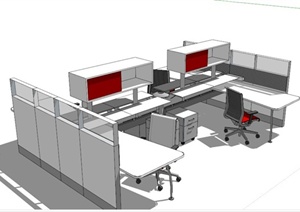 现代办公室办公桌椅设计SU(草图大师)模型