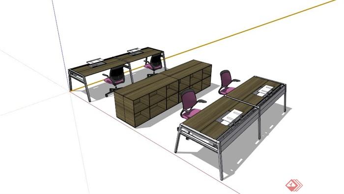 现代木制办公桌椅设计SU模型(1)