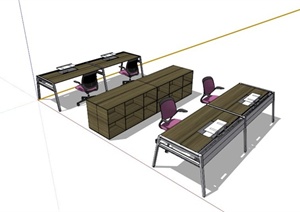 现代木制办公桌椅设计SU(草图大师)模型