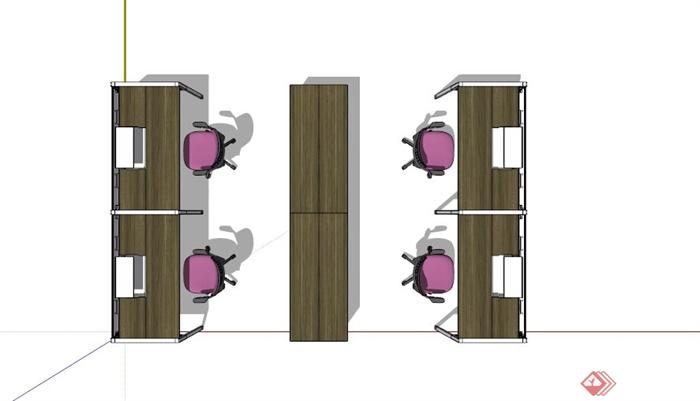 现代木制办公桌椅设计SU模型(2)