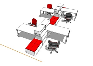 现代室内办公室桌椅柜组合设计SU(草图大师)模型
