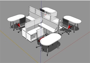 某企业室内办公桌椅组合设计SU(草图大师)模型