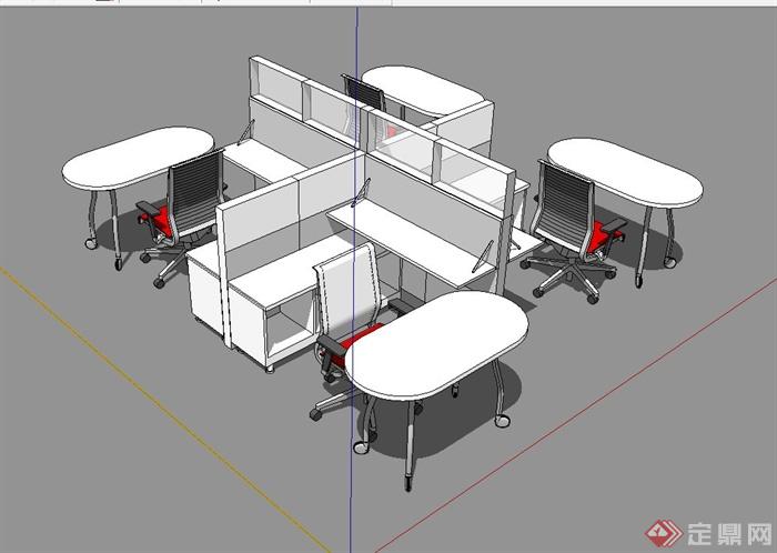 某企业室内办公桌椅组合设计SU模型