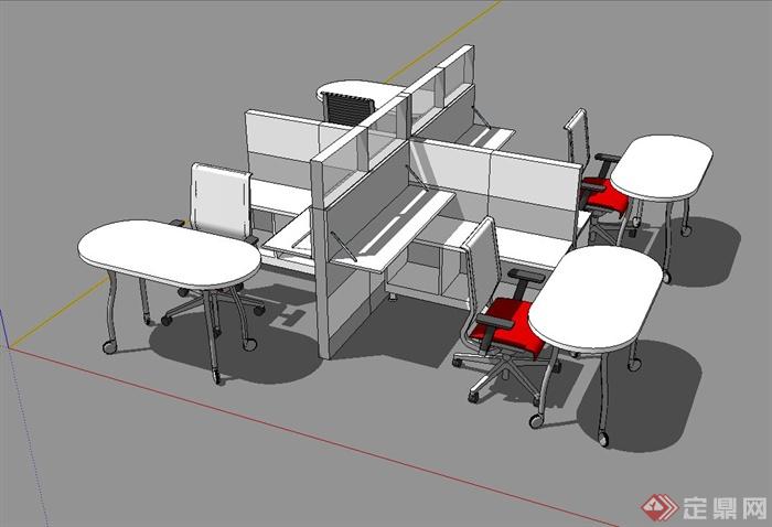 某企业室内办公桌椅组合设计SU模型