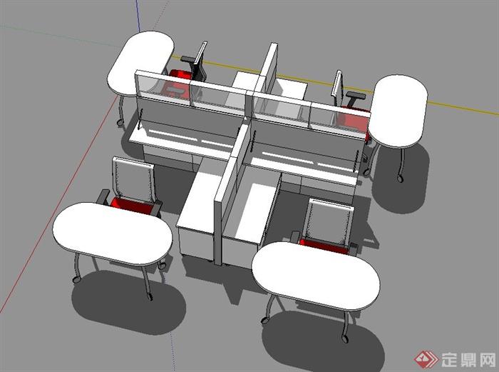 某企业室内办公桌椅组合设计SU模型