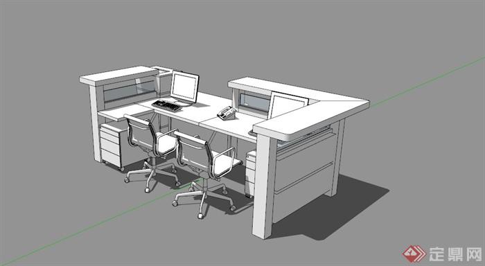 现代简约双人办公桌设计SU模型(1)