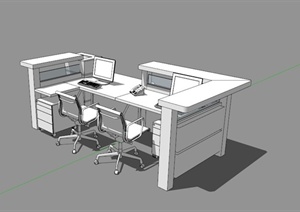 现代简约双人办公桌设计SU(草图大师)模型