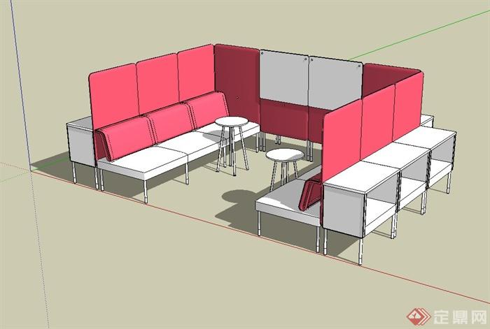 某现代室内办公空间沙发桌设计SU模型