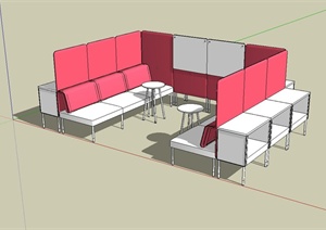某现代室内办公空间沙发桌设计SU(草图大师)模型
