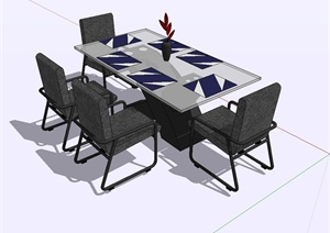 某现代精美室内餐桌椅设计SU(草图大师)模型