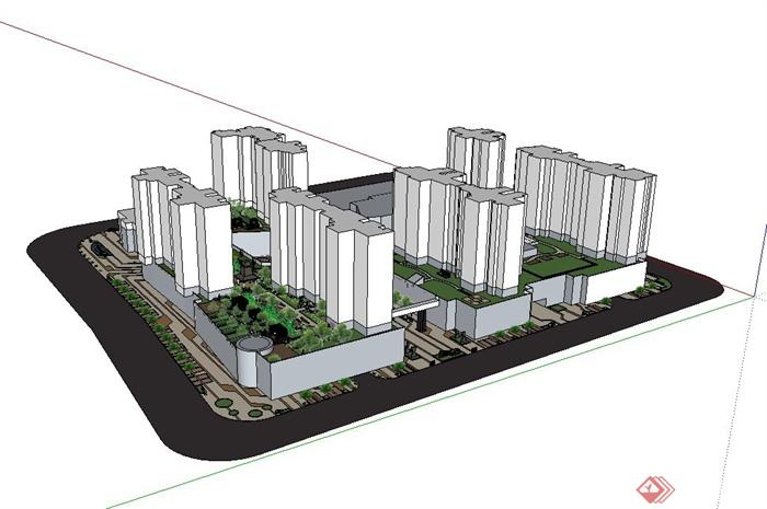 现代风格住宅小区景观规划设计su素材模型(2)
