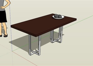 现代简约深色木材餐桌SU(草图大师)模型