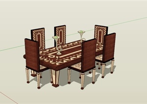 东南亚风格精美餐桌组合SU(草图大师)模型