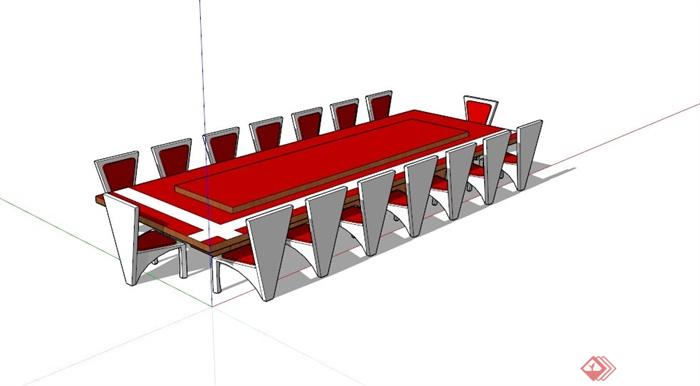 现代红色会议桌设计SU模型(1)