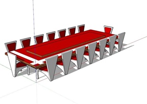 现代红色会议桌设计SU(草图大师)模型