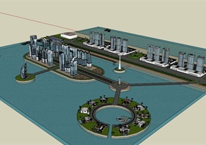 滨海小区高层建筑设计素材SU(草图大师)模型