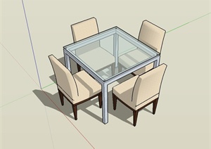 某现代餐厅精美四人餐桌椅设计SU(草图大师)模型