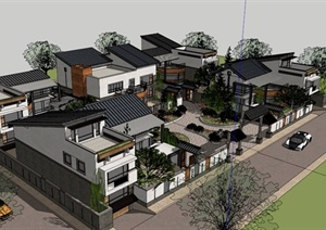 现代中式别墅建筑区设计SU(草图大师)模型