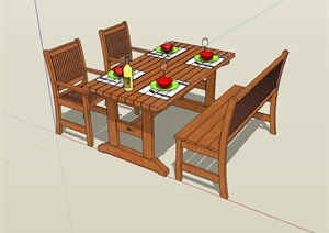 某现代风格餐厅全木质餐桌椅组合设计SU(草图大师)模型