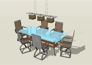 某现代室内精致餐厅桌椅设计SU(草图大师)模型