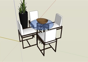 现代中式风格精美餐桌椅SU(草图大师)模型