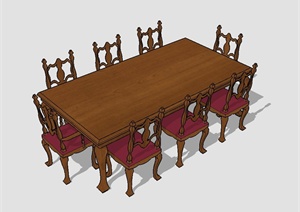 某欧式风格室内餐厅精美餐桌椅组合设计SU(草图大师)模型