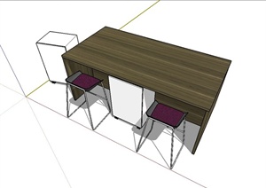 某现代室内桌凳柜子组合设计SU(草图大师)模型